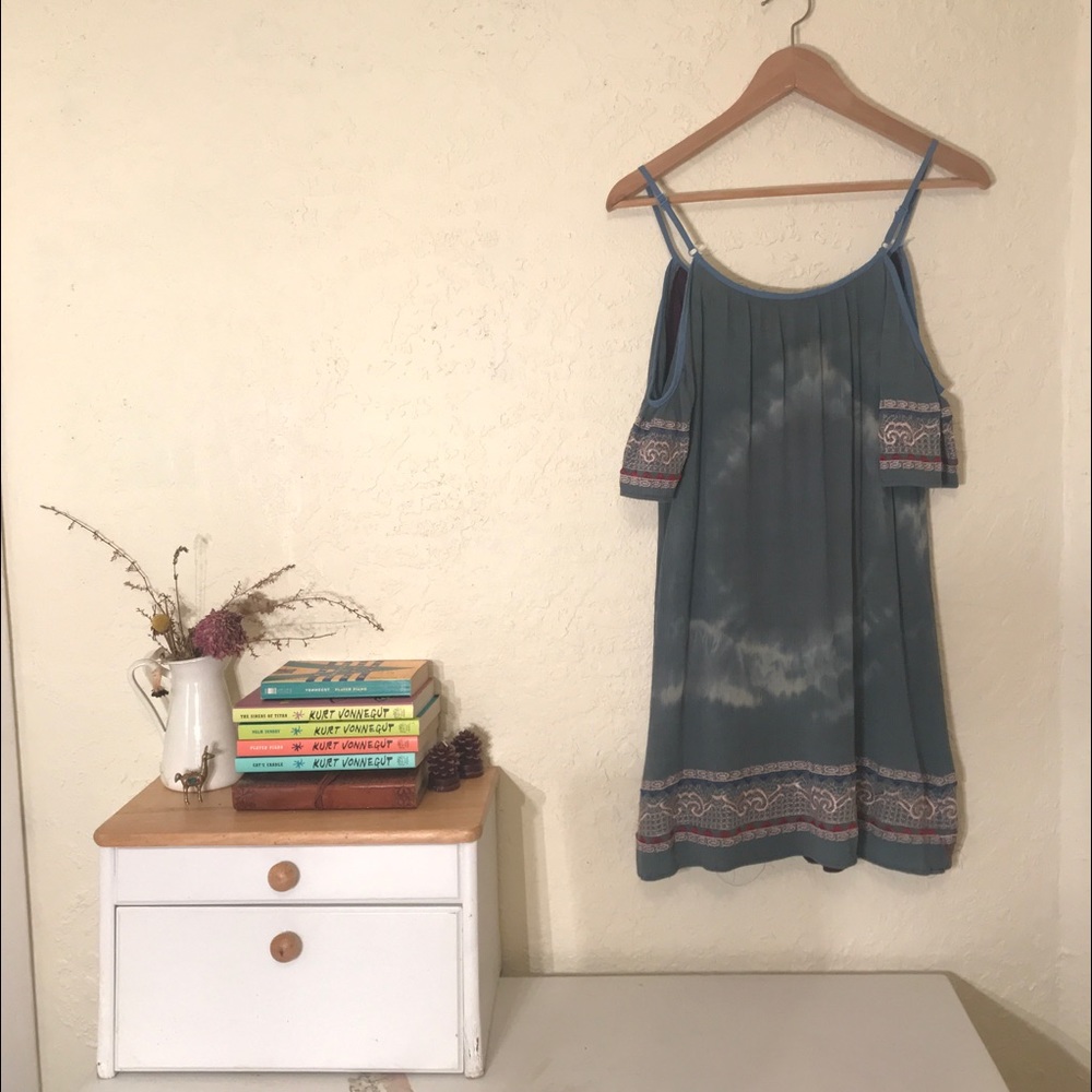 Sage Green Acid Wash Dress, Spaghetti Strap